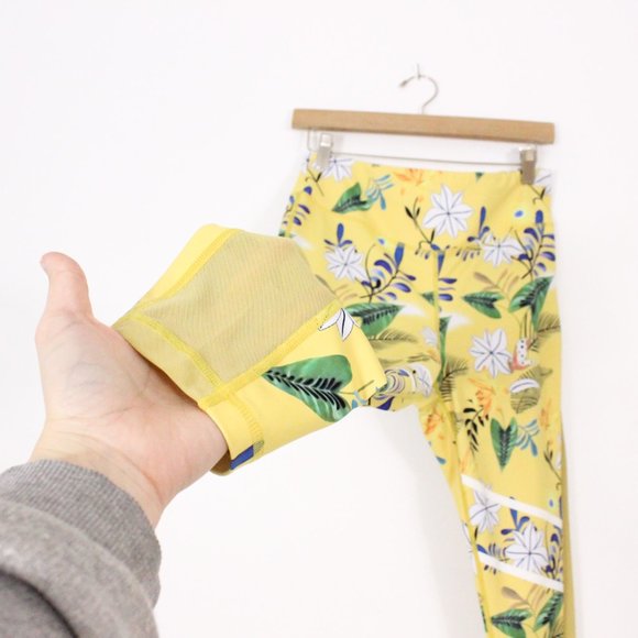 Zyia Active Yellow Multicolor Floral Mesh Panels High Rise Leggings Youth 12 - Picture 4 of 5